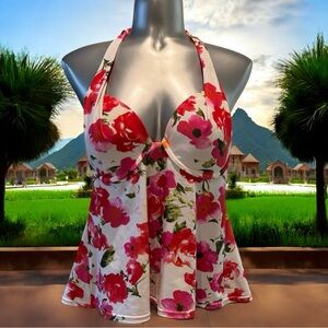 ✅ Pink and White Floral Tankini Halter Top